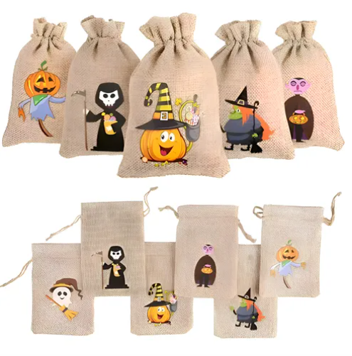 24 Bolsas Arpillera Costales Yute Halloween Dulces Recuerdos