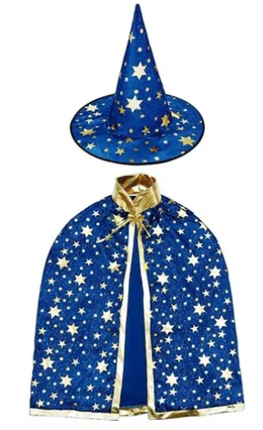 Disfraz Bruja Mago Niña Niño Halloween Capa + Sombrero Brujo / Maga Cosplay Unisex