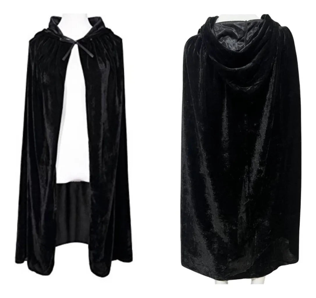 Capa Con Gorro Capucha Deluxe Terciopelo Negro Disfraz Adulto 140