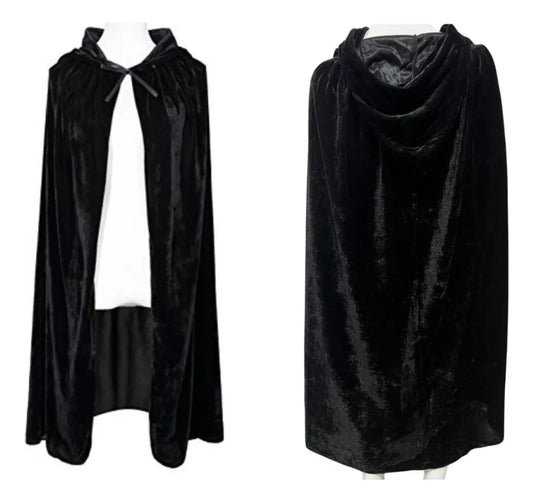 Capa Con Gorro Capucha Deluxe Terciopelo Negro Disfraz Adulto 140